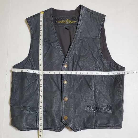 Vintage 90’s Structure Black Leather Snap Biker Vest Size L Mens - Picture 6 of 9